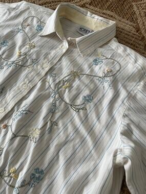 KORET Francisca Floral Embroidered Button Up SZ XL Cotton Blend